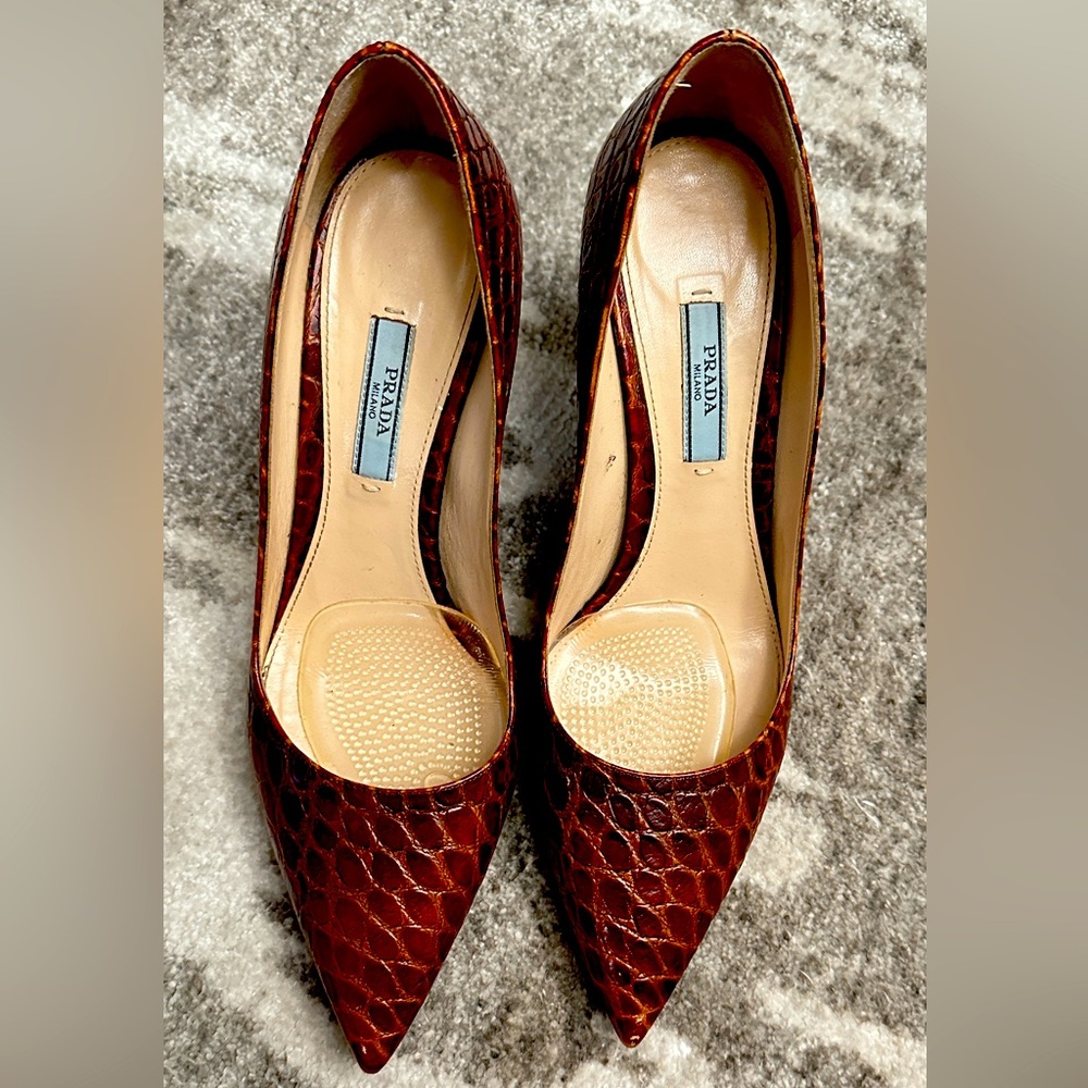 Prada stilettos - 3” in brown croc. Added no slip sole
